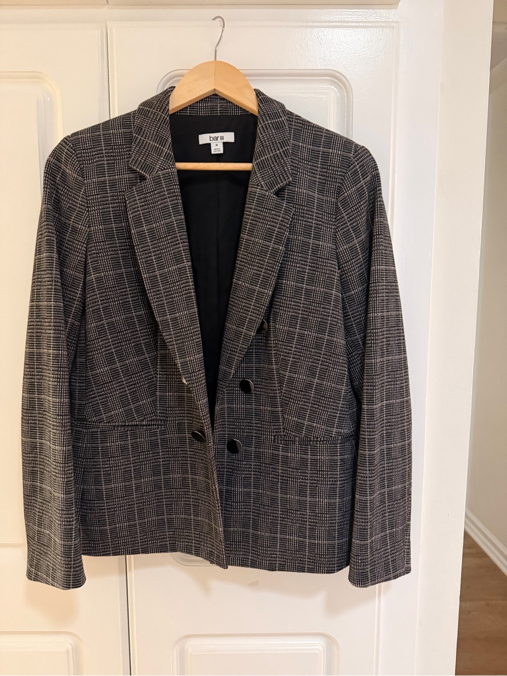 Bar III Black and Gray Plaid Blazer